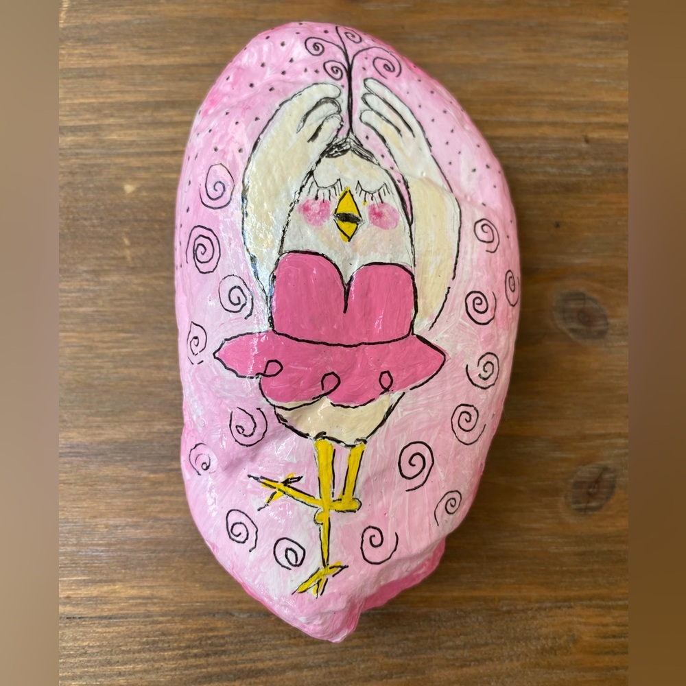 Hand painted ballerina bird rock.